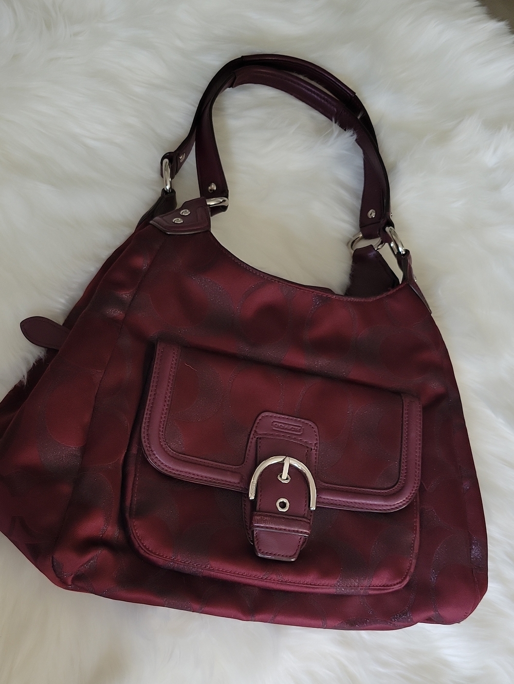 Coach Burgundy Leather-Trim Shoulder Bag